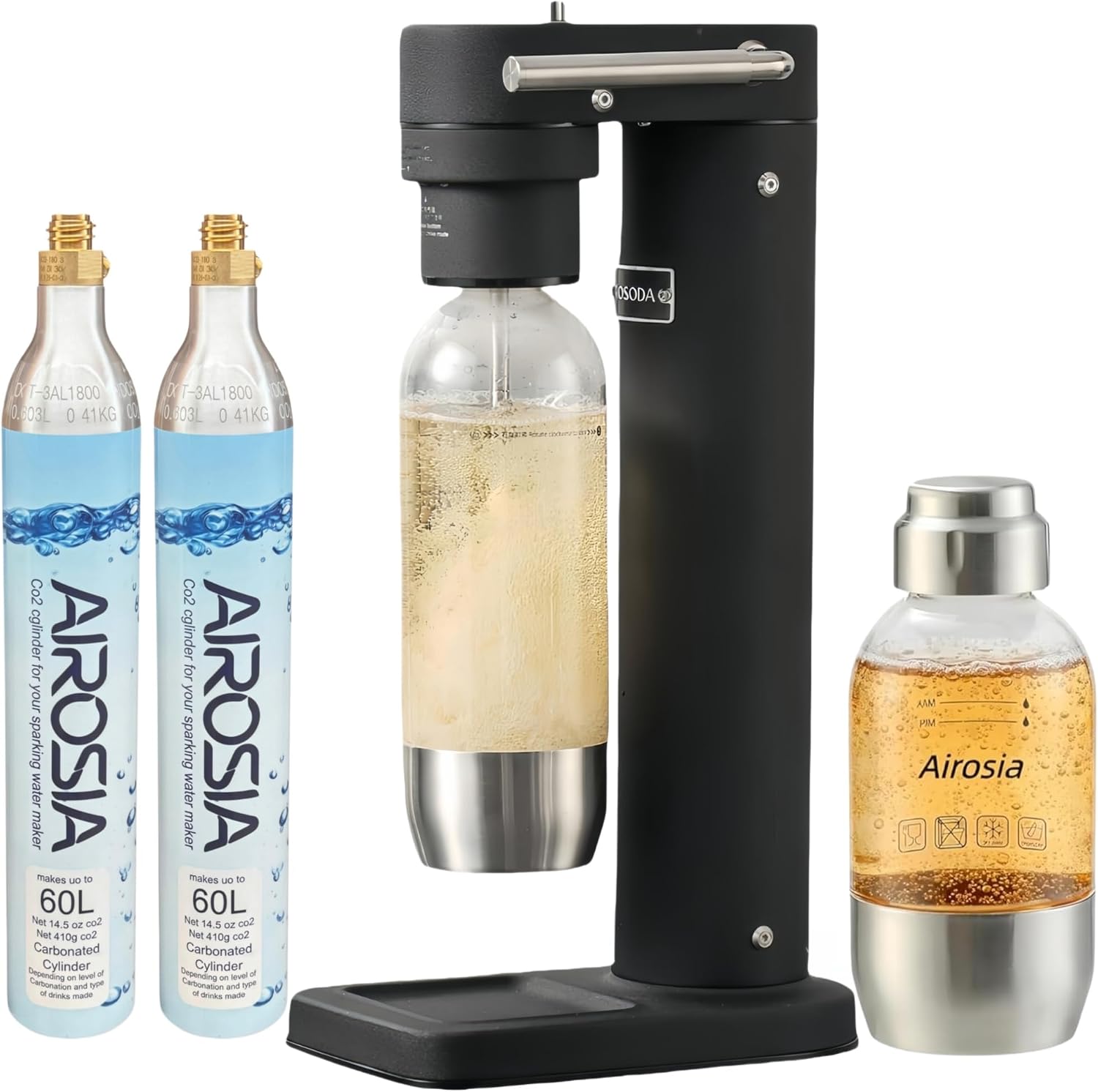 Airosia Black 304 Stainless Steel Sparkling Water Maker-Carbonates Any Drink